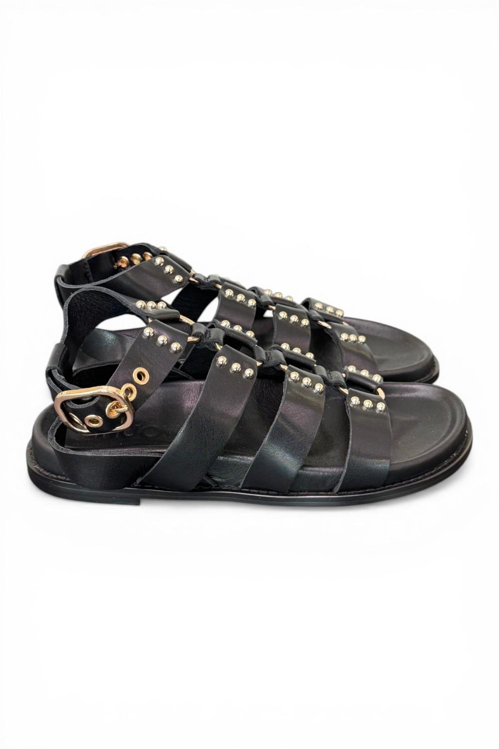 Sandalo gladiatore pelle nera Inuovo<BR/> 