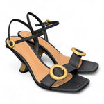 Sandalo rafia nera tacco oro Chantal<BR/> <BR/> 