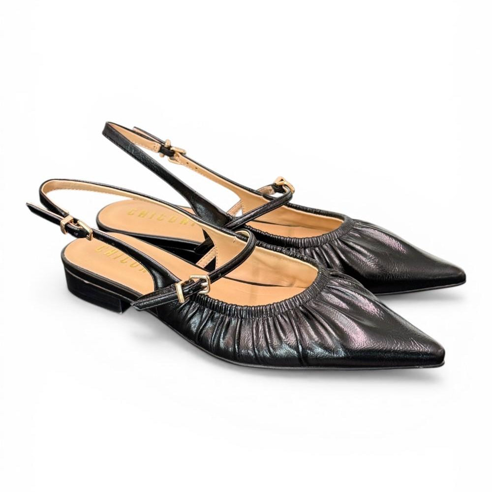 Slingback flat arricciata  nera Chiconic 