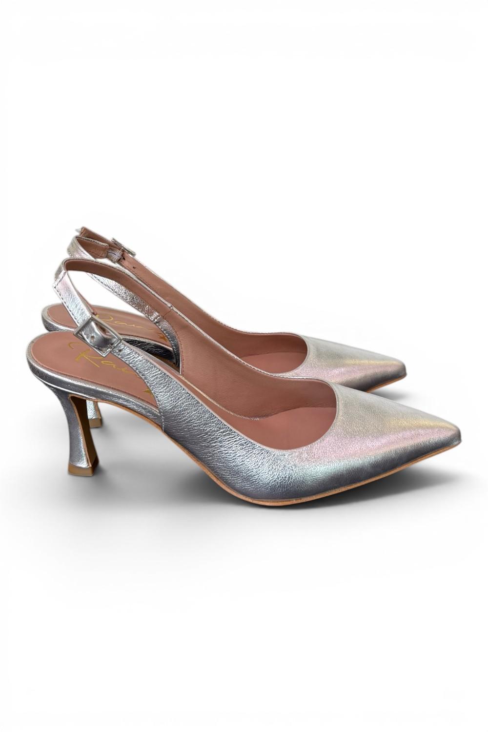 Slingback pelle argento tacco 70 Ranye 