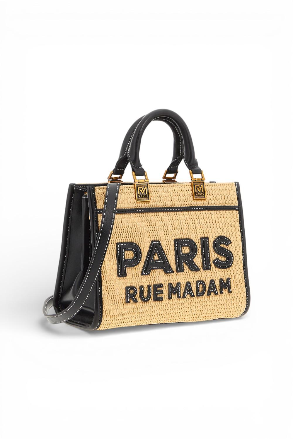 Shopping Iconique Tote mini Straw  beige black rafia Rue Madam 