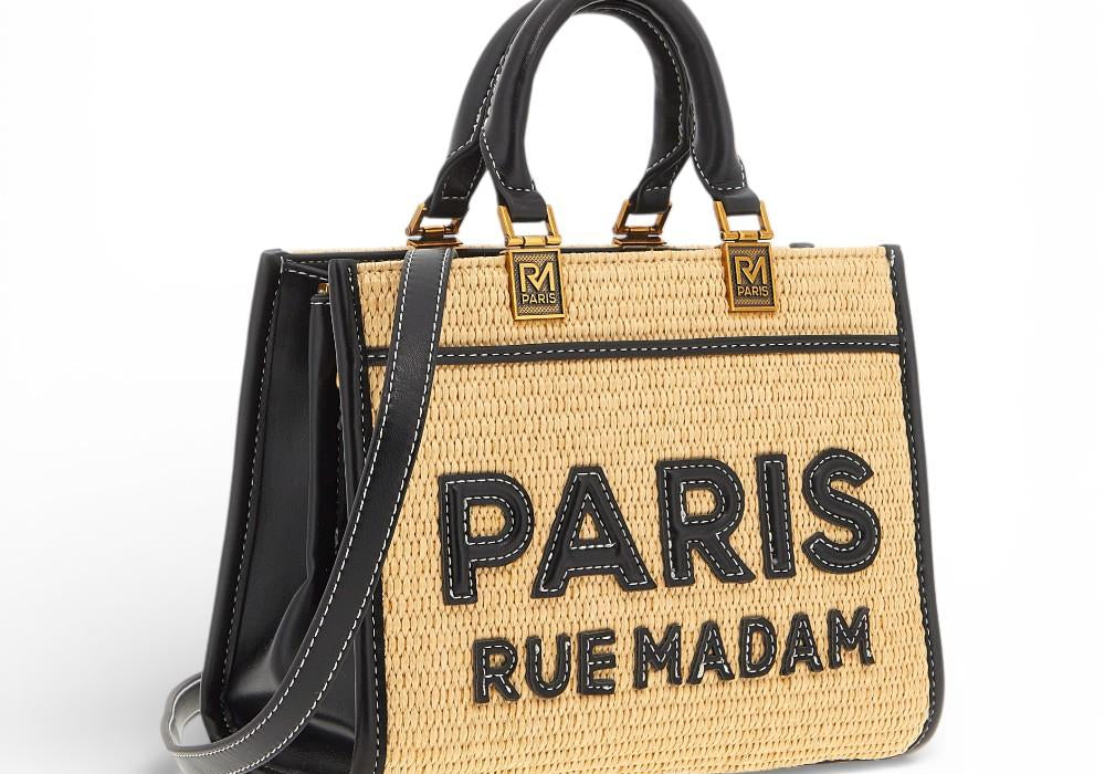 Shopping Iconique Tote mini Straw  beige black rafia Rue Madam 
