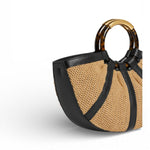 Borsa Shell Coccinelle rafia beige nera manici 