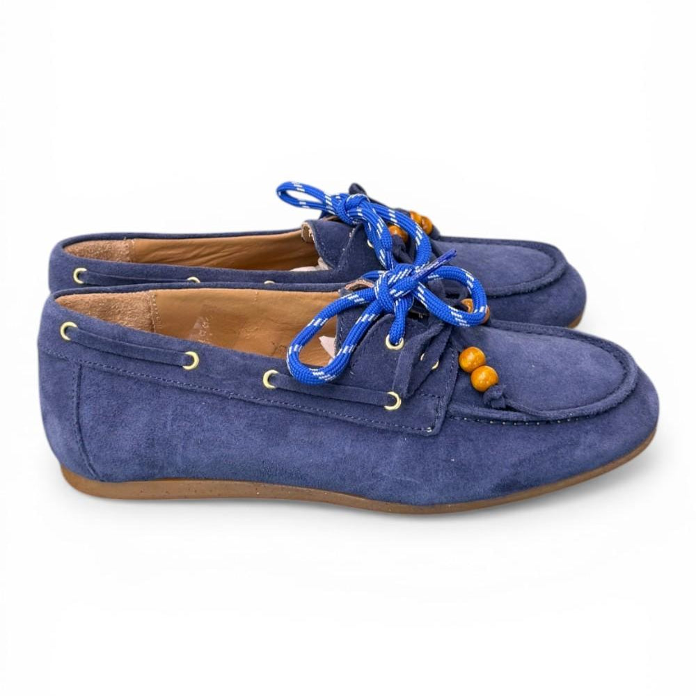 Scarpa barca suede bluette Antica Bottega<BR/> 