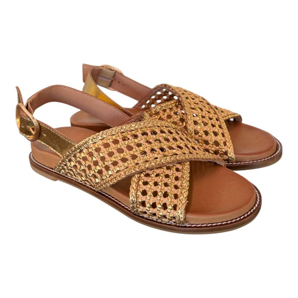 Sandalo incrocio pelle gold intrecciata Inuovo<BR/> 