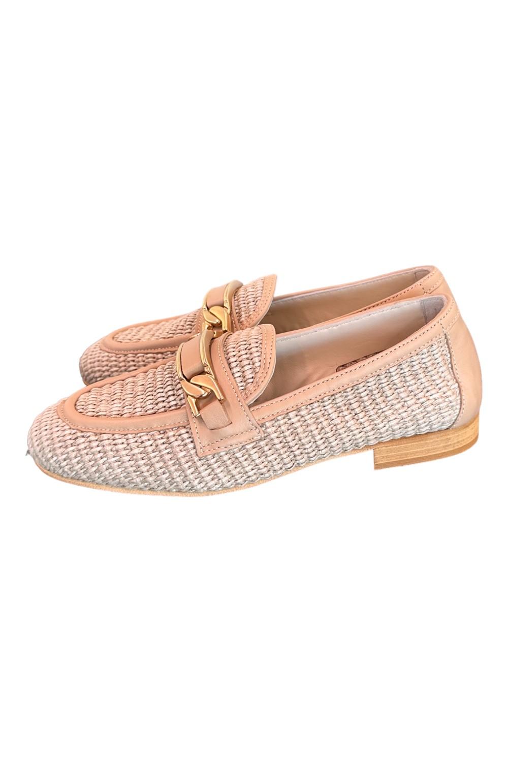 Mocassino pelle e rafia nude Les Tulipes 