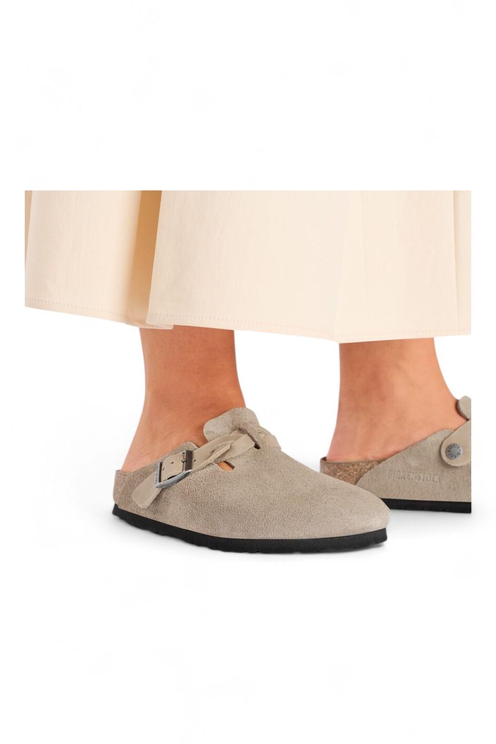 Sabot Boston Birkenstock Suede Braided Taupe 1026694 