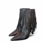 Stivaletto con frange in pelle nera Chantal 