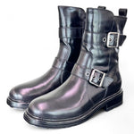 Stivaletto biker fibbie pelle nera Dei Colli<BR/> 