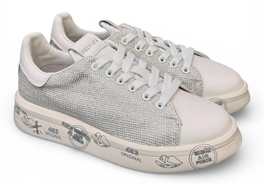 Sneaker donna Belle 8158 Premiata bianca strass argento 