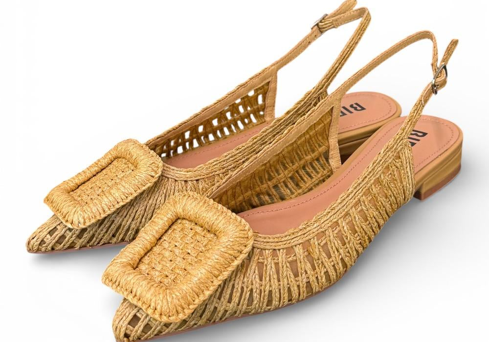 Slingback rafia intrecciata naturale Bibi Lou<BR/> 