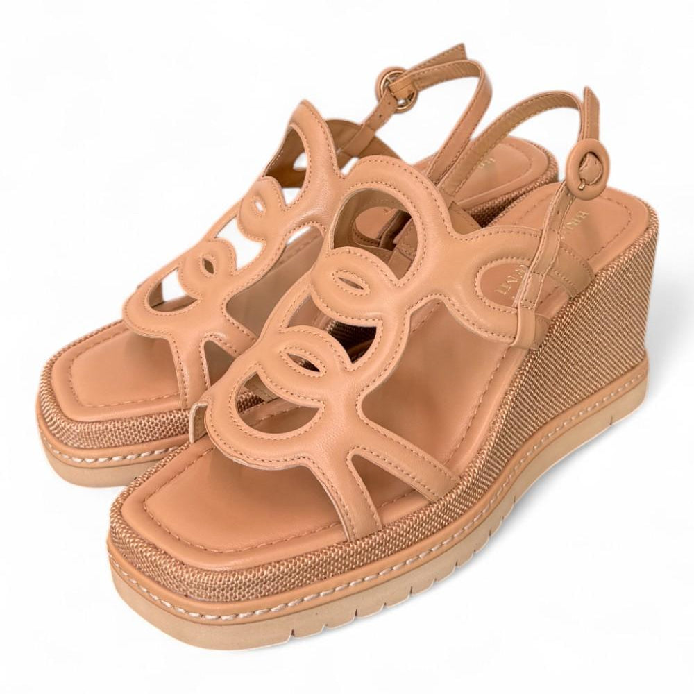 Sandalo cerchi pelle naturale zeppa 90 Bruno Premi<BR/> 