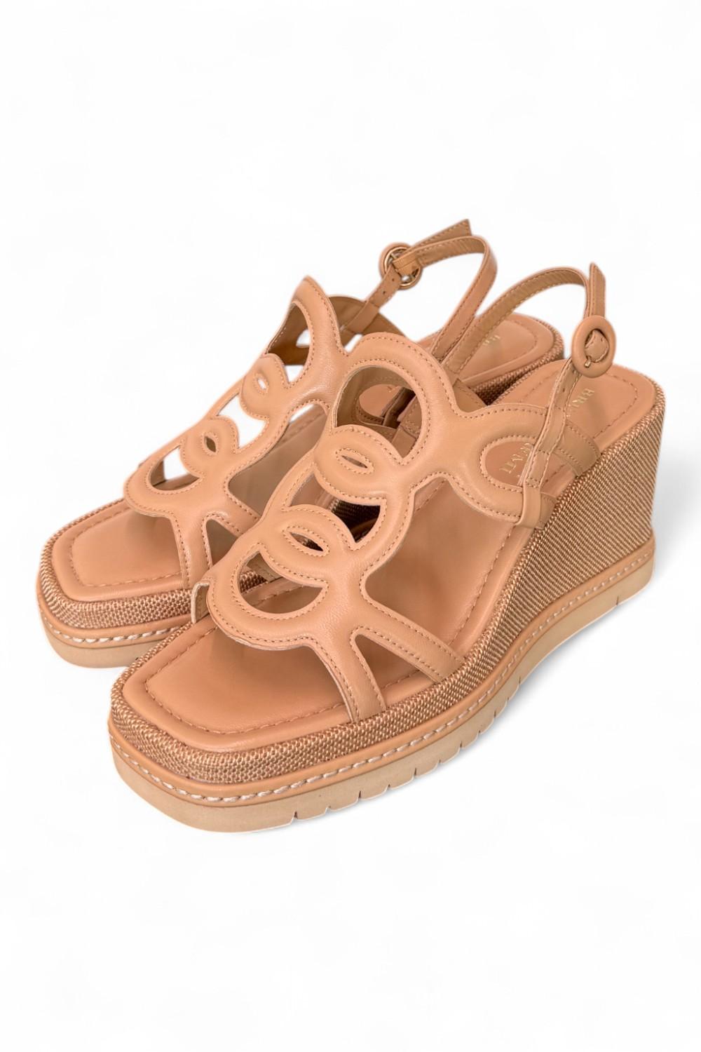 Sandalo cerchi pelle naturale zeppa 90 Bruno Premi<BR/> 