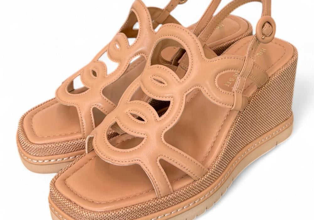 Sandalo cerchi pelle naturale zeppa 90 Bruno Premi<BR/> 