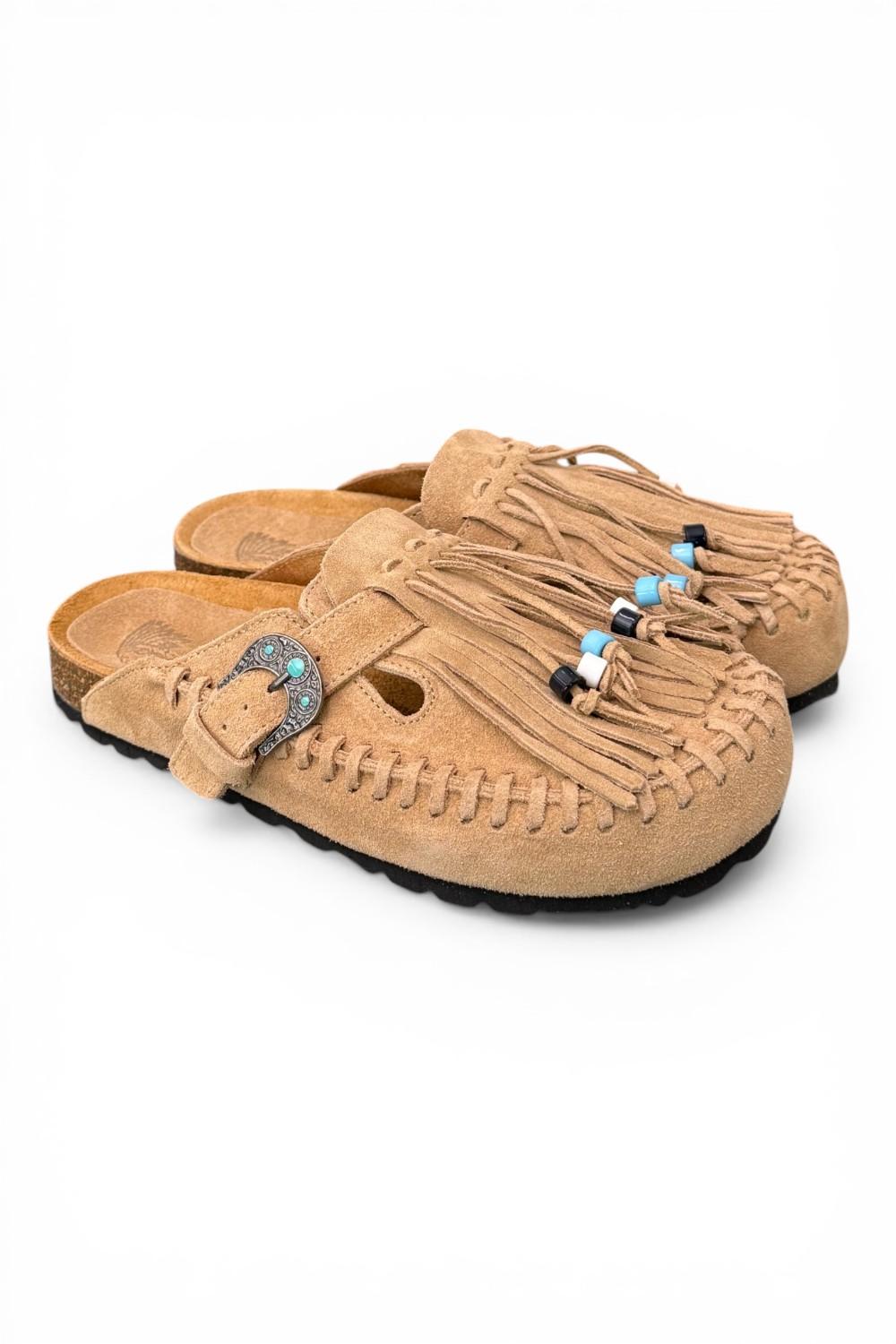 Sabot con frangia e perline Taji by Lagoa suede sabbia 