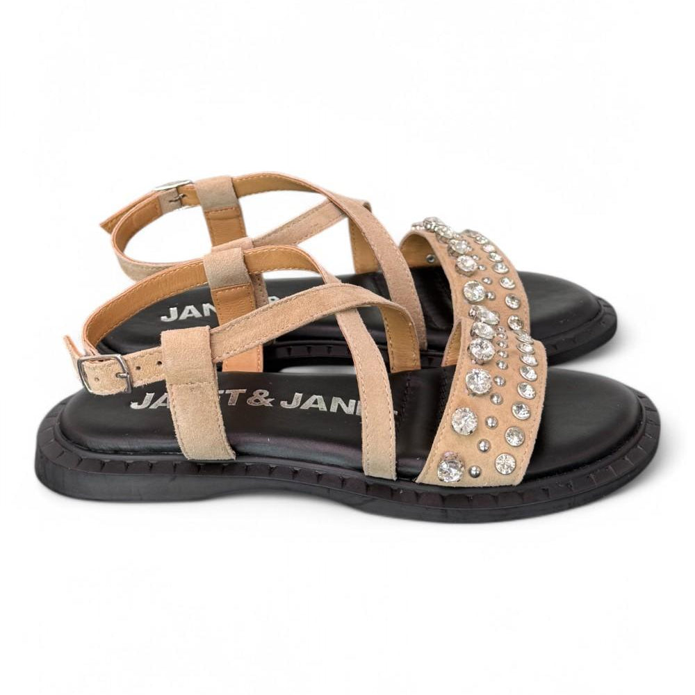 Sandalo suede beige strass Janet & Janet 