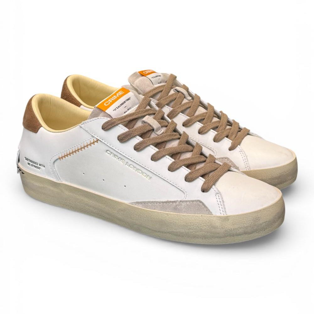 Sneaker vulcanizzata bianca beige Crime London distressed 