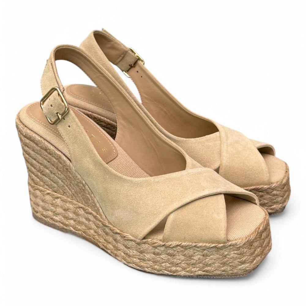 Sandalo zeppa fascia incrociata suede sabbia Palomitas<BR/> 