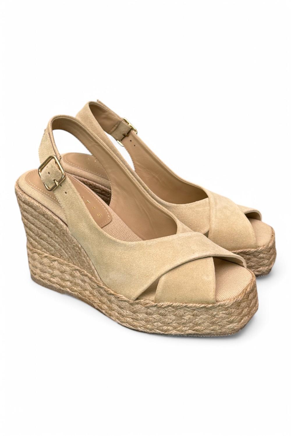 Sandalo zeppa fascia incrociata suede sabbia Palomitas<BR/> 