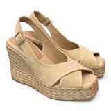 Sandalo zeppa fascia incrociata suede sabbia Palomitas<BR/> 