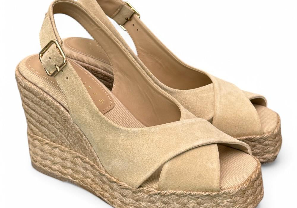 Sandalo zeppa fascia incrociata suede sabbia Palomitas<BR/> 