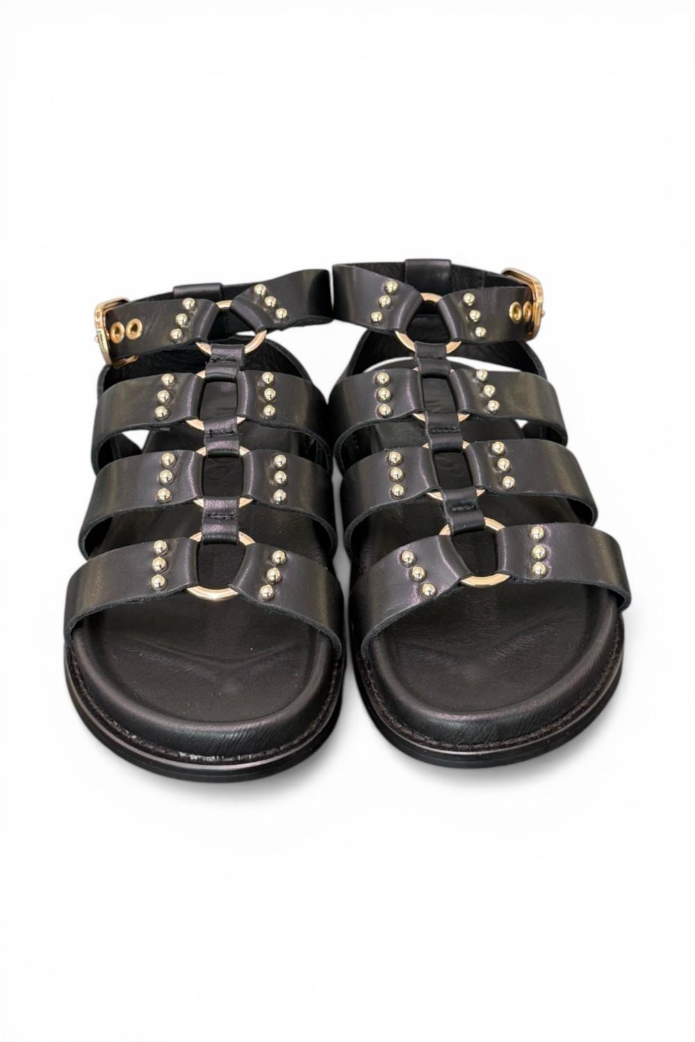 Sandalo gladiatore pelle nera Inuovo<BR/> 