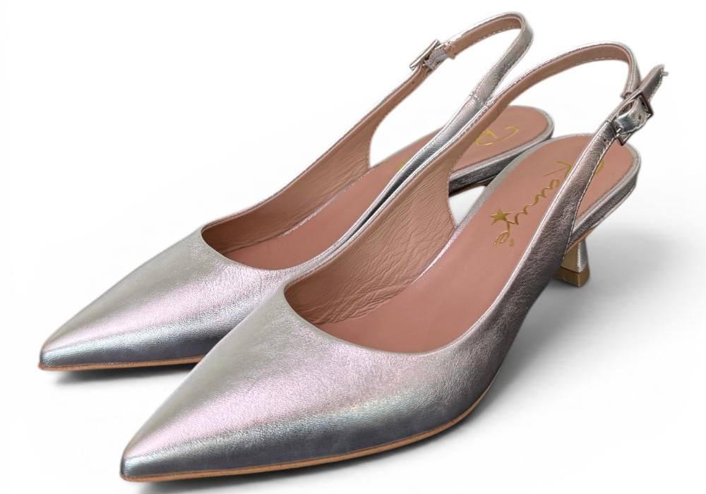 Slingback pelle argento tacco 50 Ranye 