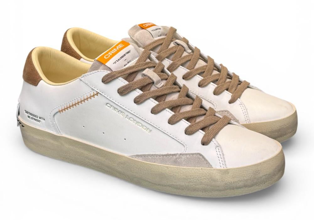 Sneaker vulcanizzata bianca beige Crime London distressed 