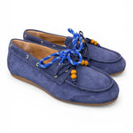Scarpa barca suede bluette Antica Bottega<BR/> 