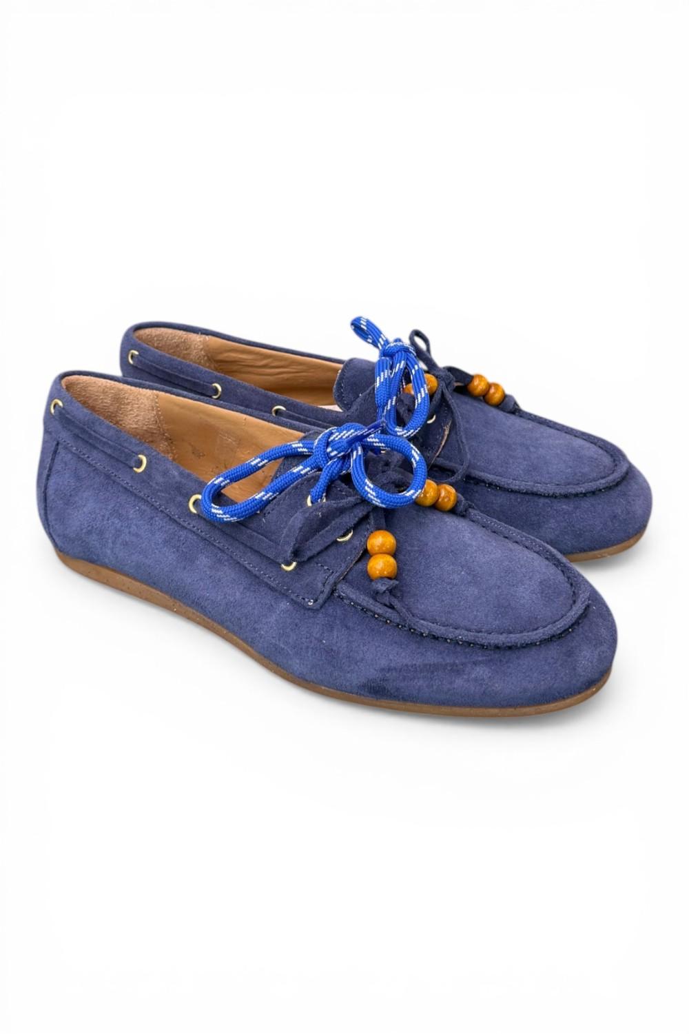Scarpa barca suede bluette Antica Bottega<BR/> 