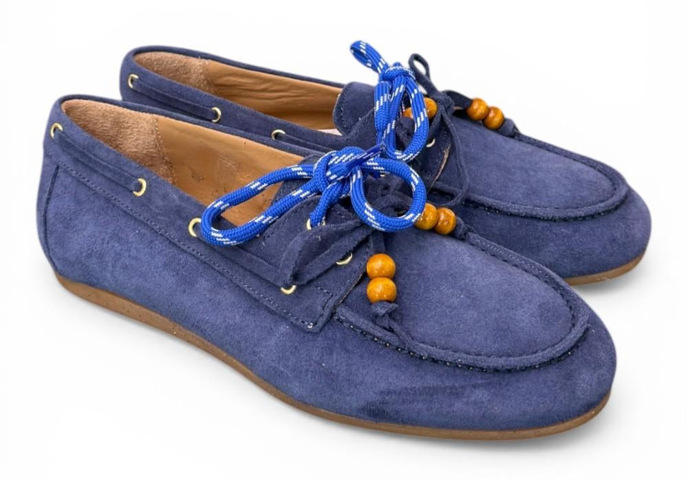 Scarpa barca suede bluette Antica Bottega<BR/> 
