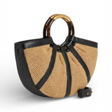 Borsa Shell Coccinelle rafia beige nera manici 