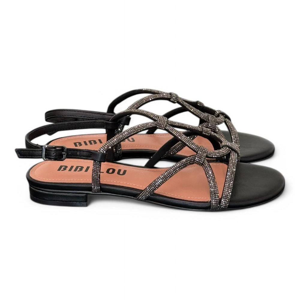 Sandalo incroci strass nero Bibi Lou<BR/> 