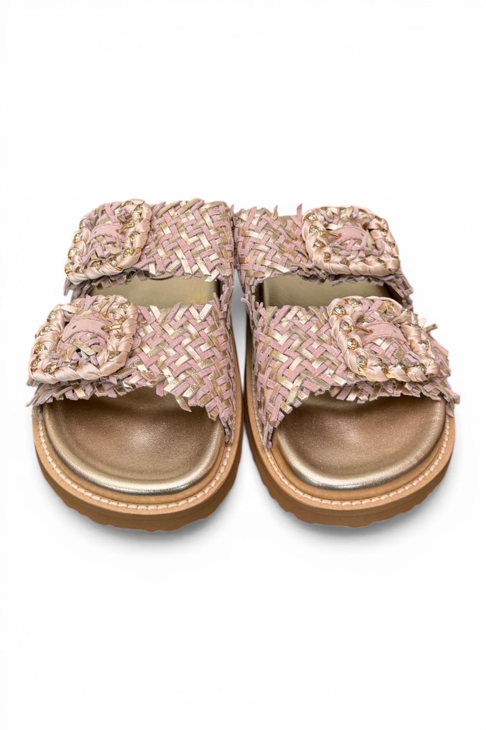Ciabatta fasce pelle intrecciata oro/rosa  Coral Bluw 