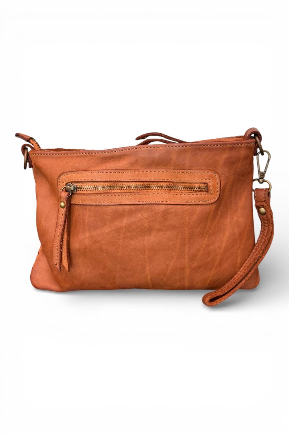 Borsina tracolla intreccio vintage cuoio scuro<BR/> 