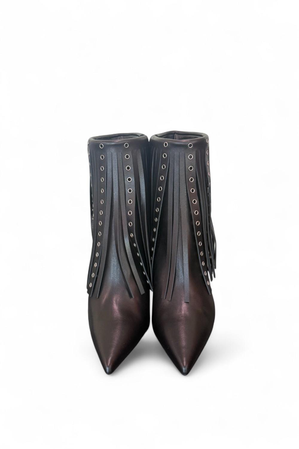 Stivaletto con frange in pelle nera Chantal 