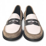 Mocassino bimateriale beige bianco Elisa Lanci 