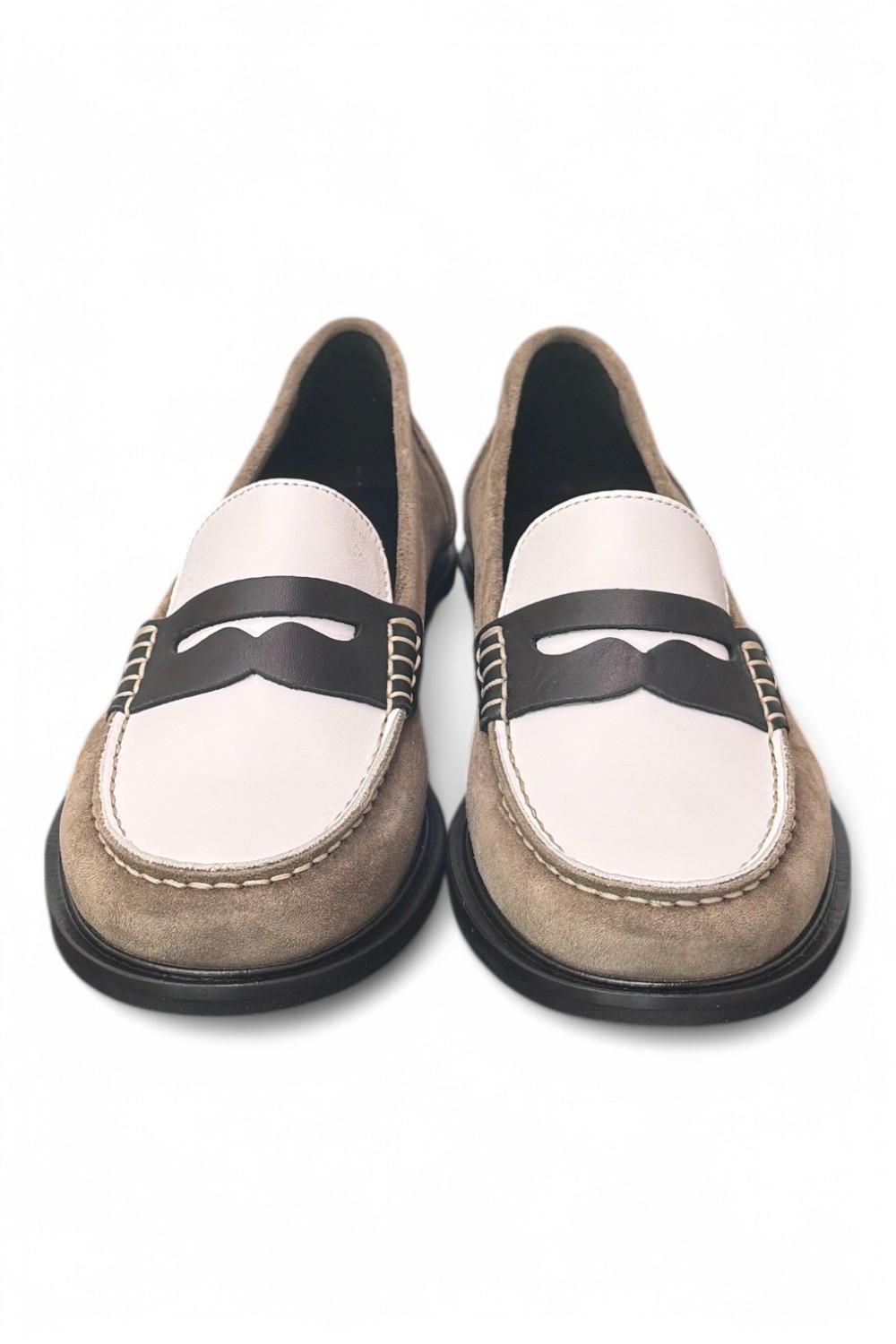 Mocassino bimateriale beige bianco Elisa Lanci 