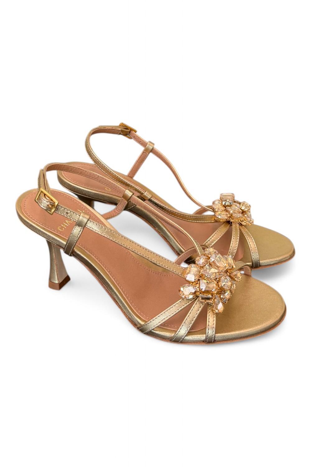 Sandalo gioiello oro tacco 70 Chantal<BR/> <BR/> 
