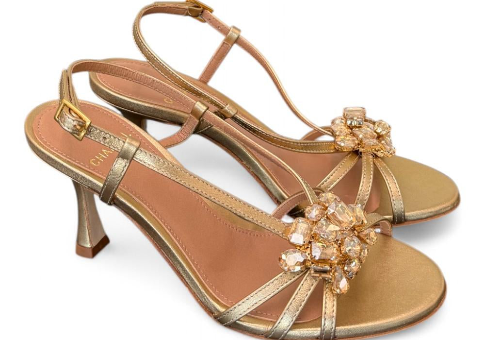 Sandalo gioiello oro tacco 70 Chantal<BR/> <BR/> 