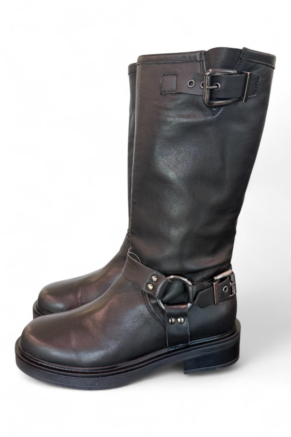 Stivale biker 3/4 pelle nera Angelica 