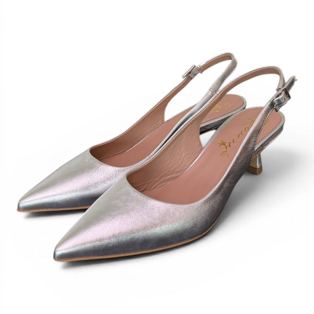 Slingback pelle argento tacco 50 Ranye 