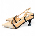 Slingback pelle latte e nero tacco 70 Isabelle Paris<BR/> 