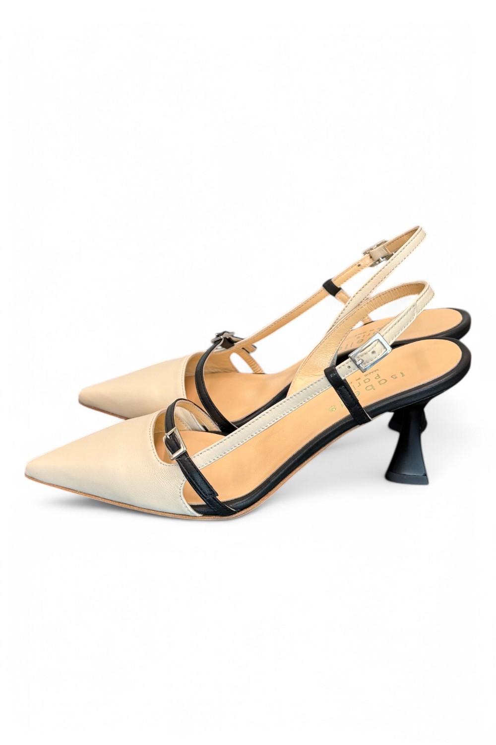 Slingback pelle latte e nero tacco 70 Isabelle Paris<BR/> 