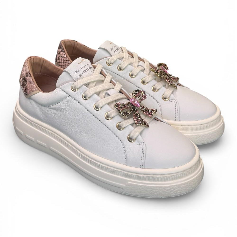 Sneaker donna pelle gesso gioiello fiocco Stokton<BR/> 