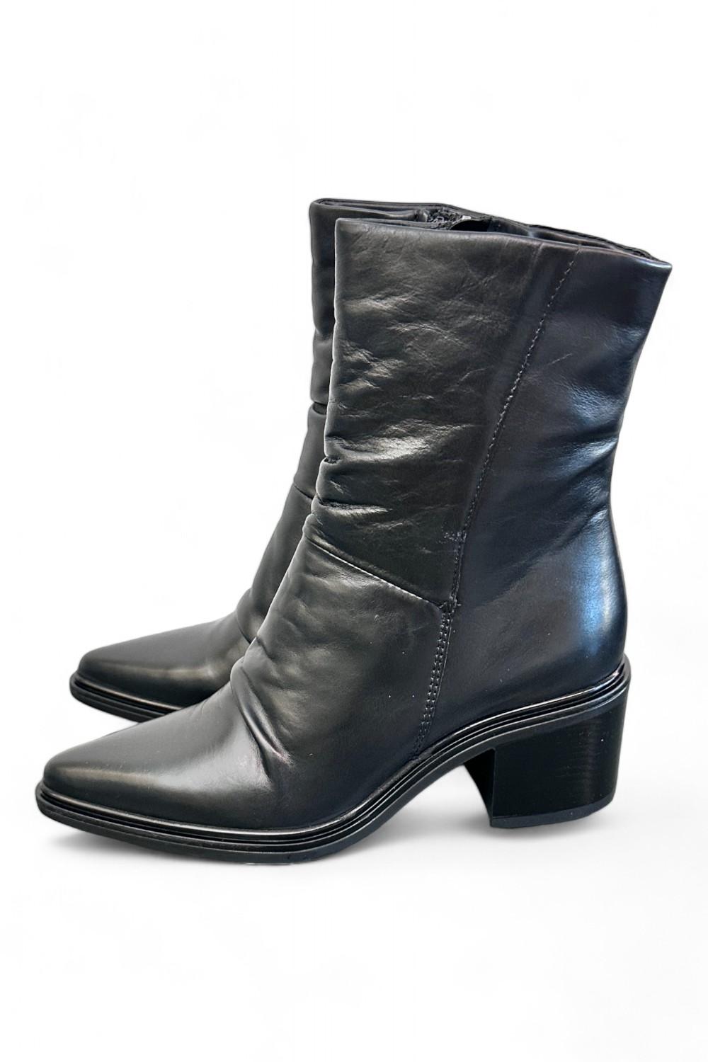 Stivaletto pelle nera arricciato tacco Mjus<BR/> 