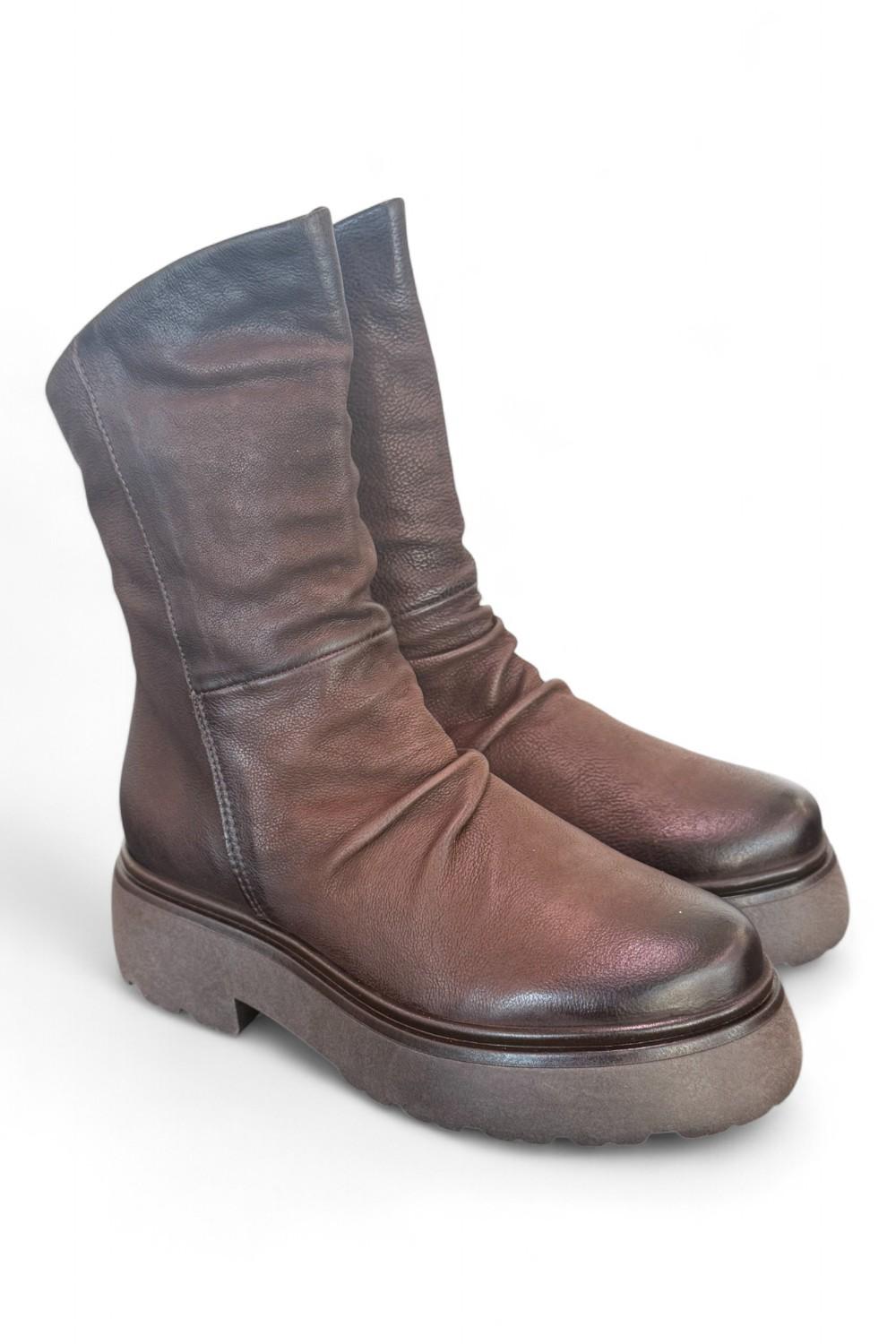 Stivaletto pieghe nabuk ingrassato moka Mjus<BR/> 