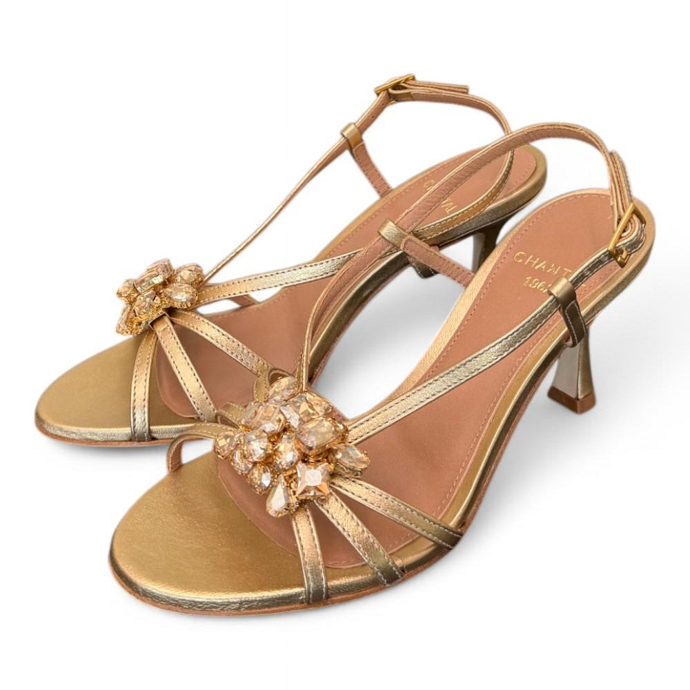Sandalo gioiello oro tacco 70 Chantal<BR/> <BR/> 