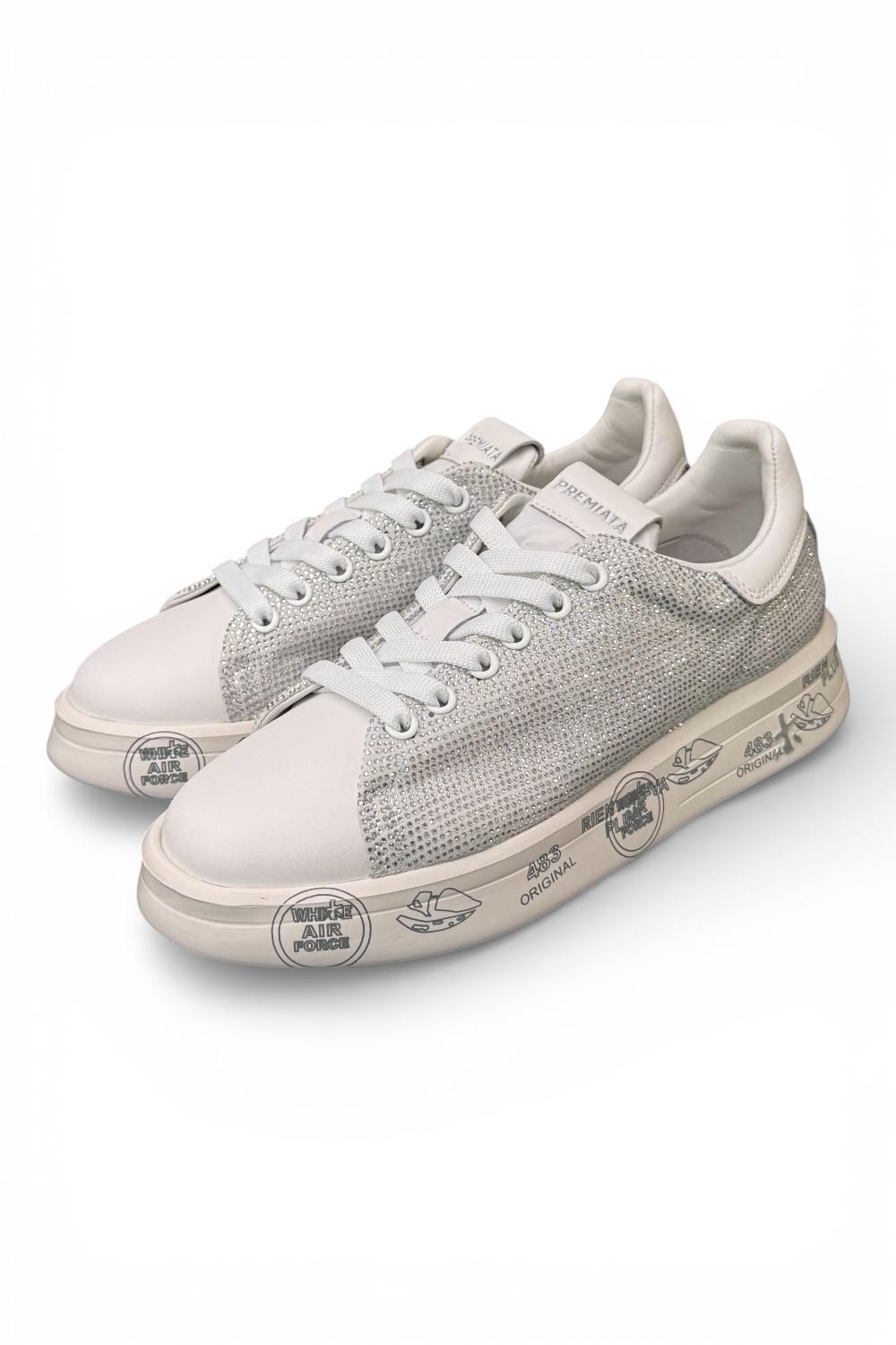 Sneaker donna Belle 8158 Premiata bianca strass argento 