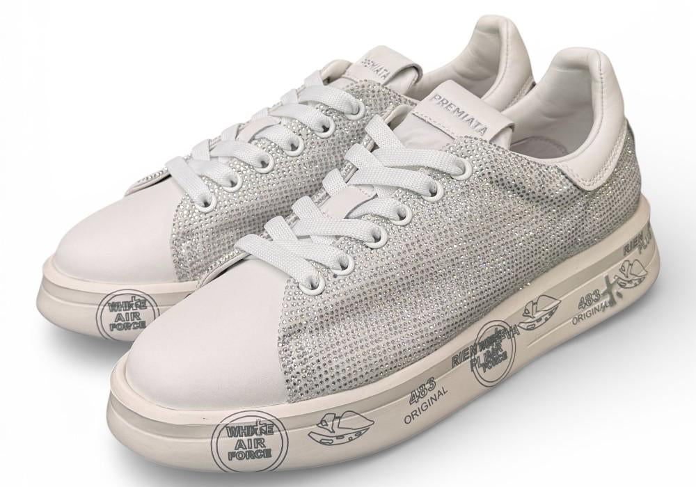 Sneaker donna Belle 8158 Premiata bianca strass argento 